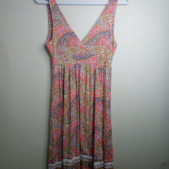 Old Navy Dress Women XS Sleeveless Sundress V-neck Stretch Pattern Pink Yellow - Picture 10 of 14